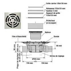 Isotanche Classic PRO NF Excentré à Gauche 1500 X 1800 Mm - Sortie Verticale - Grille Carrée Target - Lazer -LAZER Soldes Magasin 40332223 5