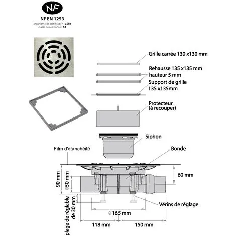 LAZER Isotanche Classic Pro Grille Carrée - Sortie Horizontale Ø50mm - 1500x1800mm 4 LAZER Isotanche Classic Pro Grille Carrée - Sortie Horizontale Ø50mm - 1500x1800mm – Image 4